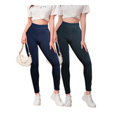 Set 2 Mallones Mujer Mezclilla Stretch Leggins Mayon Mallas