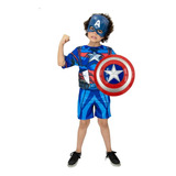 Fantasia Capitão America Com Escudo E Mascara Infantil Heroi