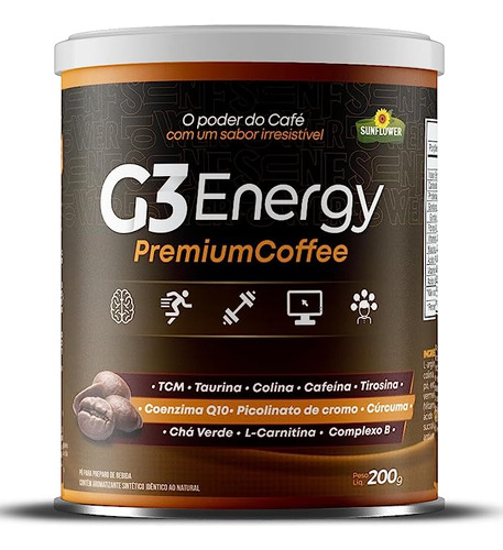 Suplemento Em Pó G3 Energy Premium Coffee 200g - Sunflower Sabor Caf