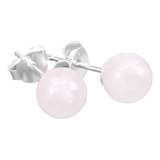 Aretes Topitos Mujer Piedras Naturales Plata 925 Cuarzo Rosa