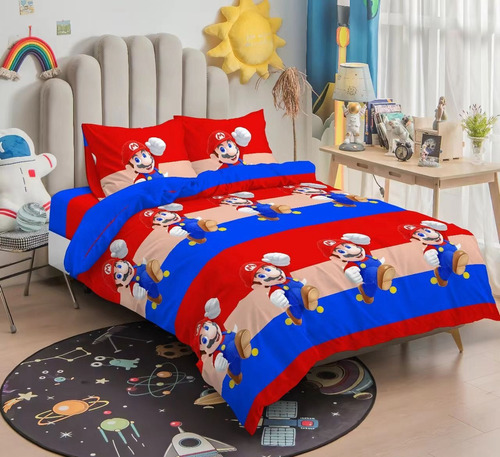 Juego De Sabanas Mario Bross Cama Sencilla, Tela Tonker