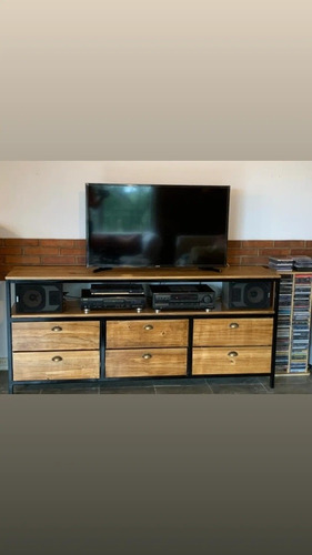 Mesa De Tv Diseño Industrial Hierro Y Madera Rack Mueble