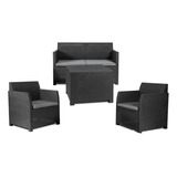 Juego Sillones Exterior Mesa Baja 4 Pzas Jardín Ratan Negro 