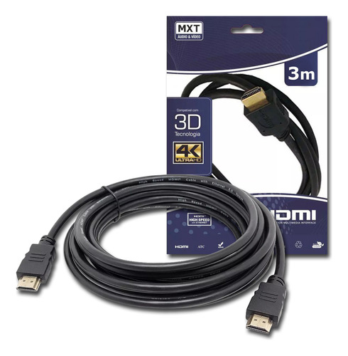 Cabo Hdmi 3 Metros 2.0 3d 4k Hd Ponta Dourada 357