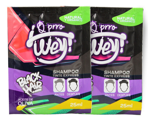  2 Sobres Shampoo Tinte Express. Negro. Cubre Canas 50ml