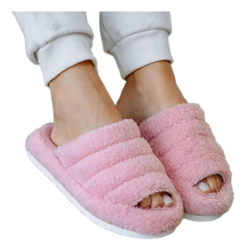 Pantufla Chinela Peluche Suave Suela Goma Bianca Secreta