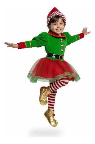 Disfraz De Duende Para Niña Escolar Navidad Festival Pastorelas