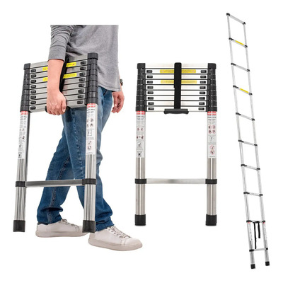 Escalera Telescópica Ajustable Retráctil Recta 3.8 Metros SelectShop HR4C5 Color Plateado | Meses sin interés