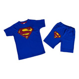 Conjunto Remera Short Superman Niño Nene Log Bordado Premium