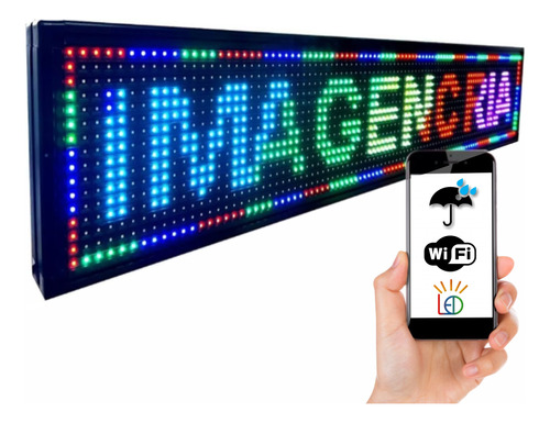 Painel Letreiro Led Digital 100x20 Externo Rgb Wifi