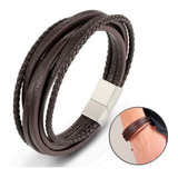 Pulseira Masculina Couro Legítimo Tribal Executiva Marrom