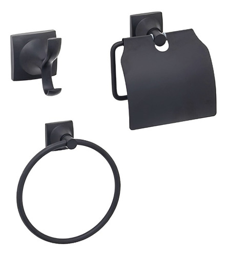 Set Baño Toallero Percha Portarrollo Acero Inoxidable Negro