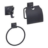 Set Baño Toallero Percha Portarrollo Acero Inoxidable Negro