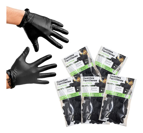 Guantes Para Cocinar Nitrilo Negro Parrillero Asador 15 Pzas