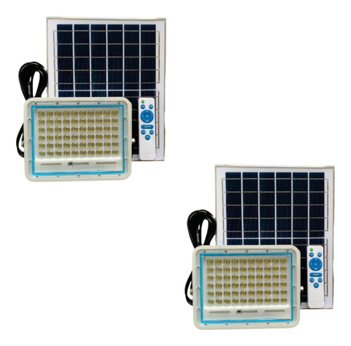 Kit 2 Refletor Solar Holofote 200w Placa Bateria Prova Dágua