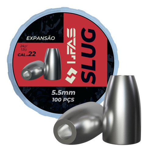 Chumbinho Slug 5.5mm 24 Grains 100pcs Chumbo Pesado - Lfas