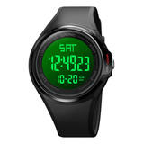 Reloj Pulsera Digital Hombre Gadnic Sumergible 50m Luz Led Malla Negro Bisel Verde Fondo Verde