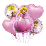 Set 5 Globos Metalizado Princesa Peach Super Mario Bros