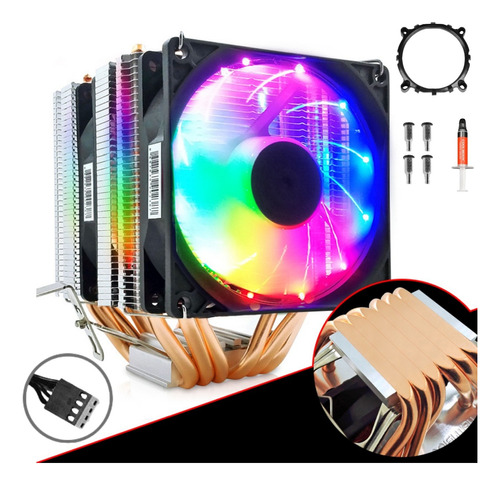 6 Heat Pipes 4 Pins Cpu Cooler Fan Rgb Amd & Intel Universal