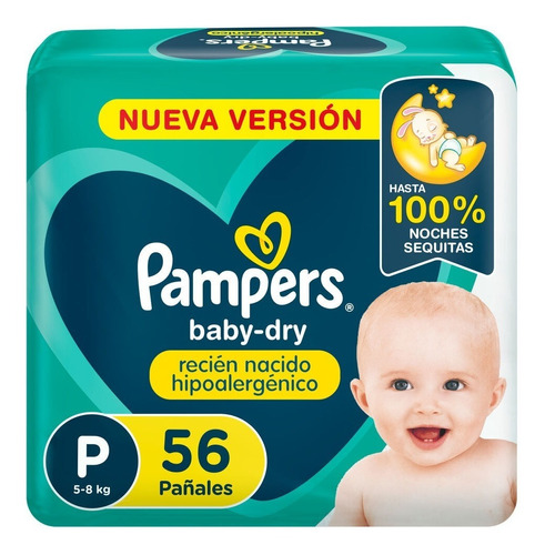 Pampers Baby Dry Pañales Hipoalergenico Pequeño 56 Unidades