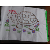 Funda De Almohada Bordada A Mano De Tortuga Con Orilla Tejid