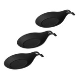 Kit 03 Descanso Para Talheres Silicone Utensilio Preto Liso