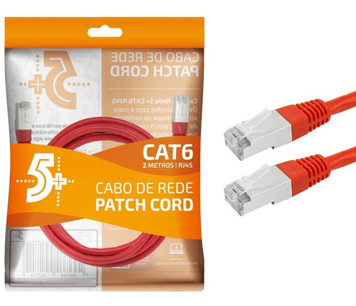 Cabo Rede Blindado 2m Ethernet Rj45 Cat6 Vermelho 2 Metros