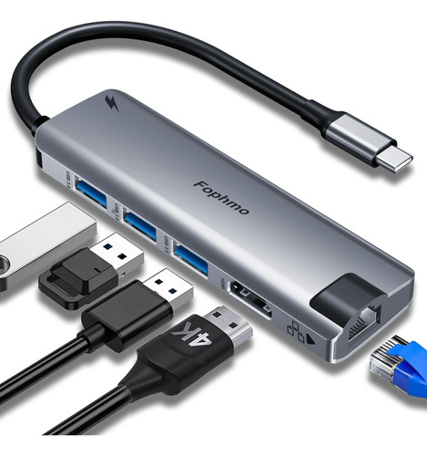 Hub Ethernet Usb C, Adaptador Multipuerto Portatil Fophmo 6