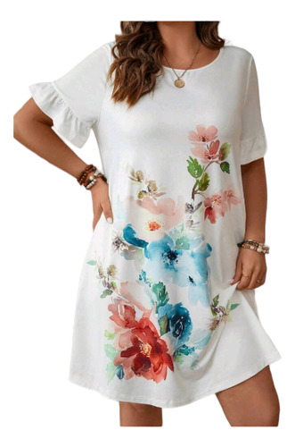 Vestido Plus Size Algodón,estamos Floral, Bolsillo,talle Xxl