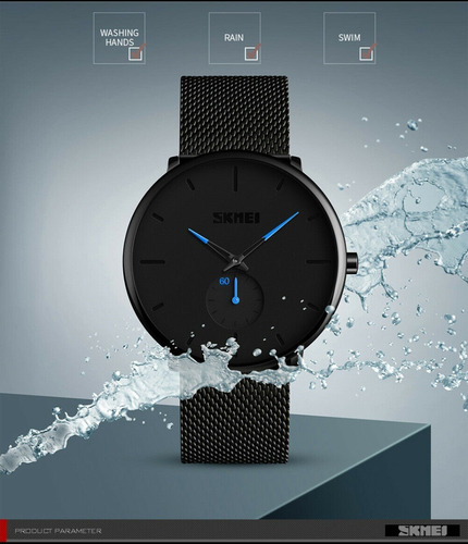 Reloj Hombre Skmei 9185 Acero Negro Minimalista Gtia Top Vip