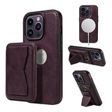 Funda De Cuero Para iPhone 13 Pro Max Magsafe Tarjet Purple