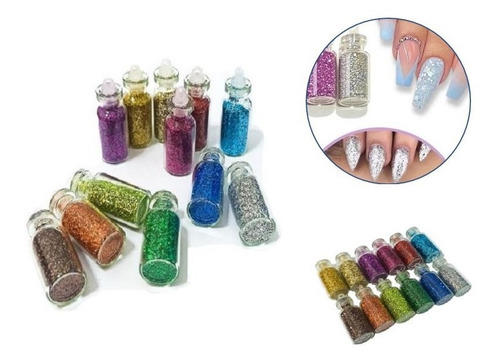 Set X12 Glitter Strass Gibre Surtidos Para Decoración De Uña