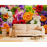 Tapiz Flores Colores Vinil Autoadherible 300x230cm Fotomural