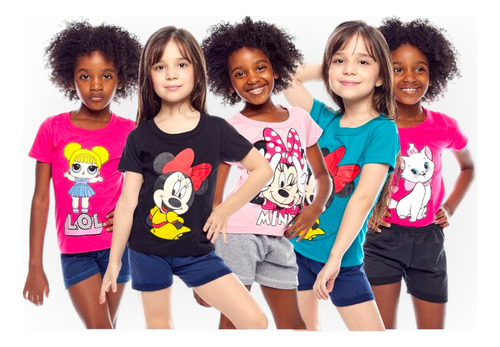 5 Conjunto Camiseta E Bermuda Infantil Leve Fresco Heróis