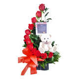 Arreglo Floral Con Rosas Oso Rojo Para Regalar