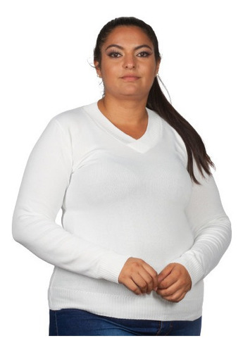 Blusa De Frio Tricot Decote V Feminina Liso Plus Trico Size