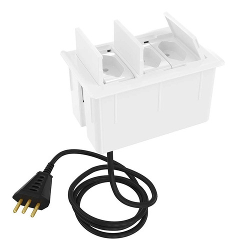 Caixa De Tomada Embutir Mesa Com 3 Tomadas 10a E Cabo Plug