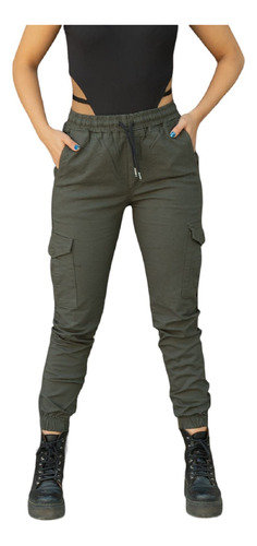 Pantalón Mujer Jogger Cargo Babucha Gabardina Elastizada