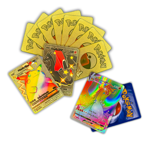 Kit 20 Cartas Pokémon Metalizadas + Charizard Rb Vmax 550 Hp