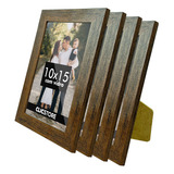 Kit 4 Porta Retrato 10x15 A6 Apoio Decorativo Moldura Vidro Cor Tabaco