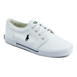 Tenis Polo Ralph Lauren Unisex Vinipiel Blanco Con Azul 