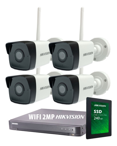 Kit Seguridad Hikvision Dvr 8 + 4 Camaras Wifi 2mp + Disco