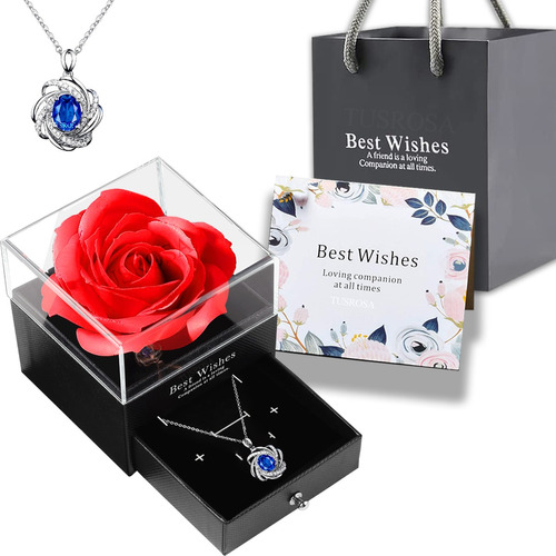 Rosas Artificiales Eternas Con Collar, Regalo Para Mujer