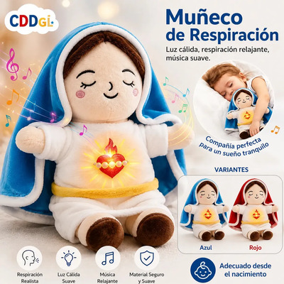 Cddgl-peluche De Virgen María Que Respiras Calmante Con Música Y Luces, Acompañante De Sueño Musical,jesús Peluches Para La Ansiedad.4 Modos,suave Dios De Muñeco Para Dormir,regalos Para Niños(azul)