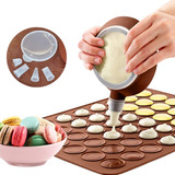 Kit Macaron Tapete Silicone Molde Forma Dosador 2 Bicos