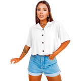 Blusinha Feminina Camisa Social Cropped Botões Manga Curta