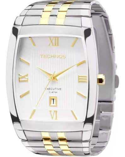 Relógio Technos Masculino Analógico Executive 1n12mq/5b Correia Prata/dourado Bisel Prata Fundo Branco