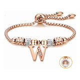 Pulseras Mujer Inicial Letra Pulcera Oro Rosado 18k Color Oro Rosa W