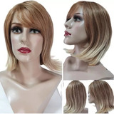 Peruca Fibra Futura Curta Long Bob Ombre Lisa Com Franja Top