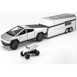 Tesla Cybertruck 1/32 Moto + Camper Con Luz Sonido Puertas!